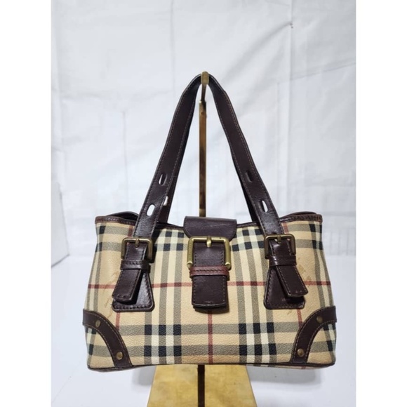 Authentic Burberry Vintage Haymarket Check PVC and Leather Buckle Shoulder Bag - Picture 1 of 16